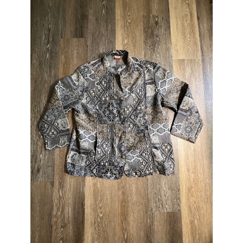 Tudor Court Tapestry Jacket Womens XL Multi Excellent Patchwork Button‎ Up Boho
